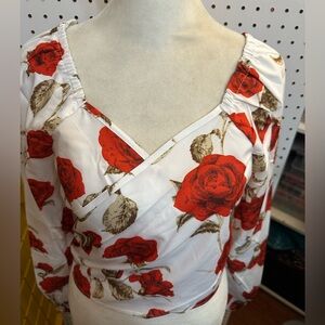 New- small- Floral Wrap Shirt with Red Roses. Womens.